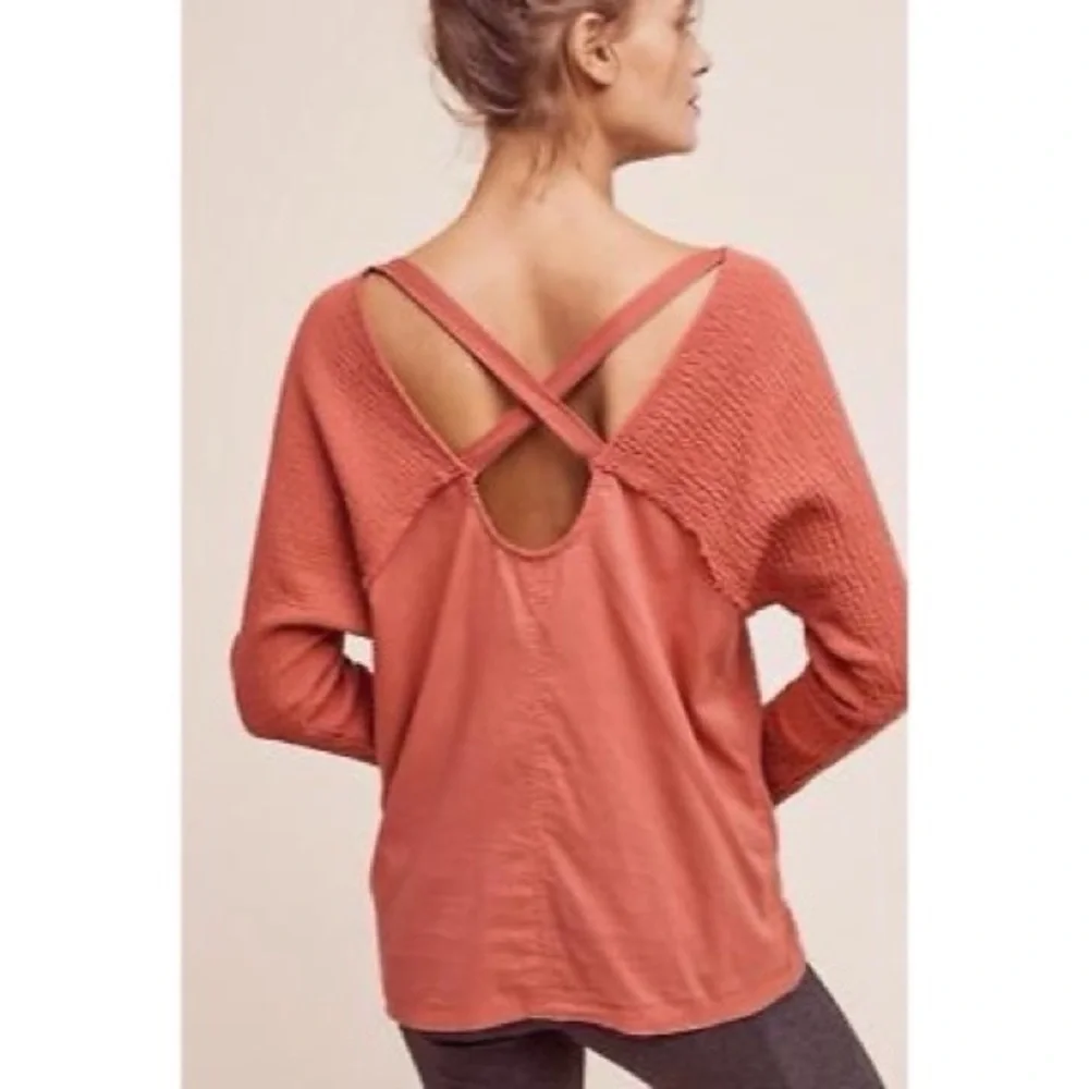 Anthropologie Aurelia Cross-Back Long Sleeve Balletcore Bohemian Top Size Large